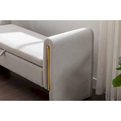 Velvet Fabric Storage Bench Bedroom Bench With Gold Metal Trim Strip For Living Room Bedroom Indoor