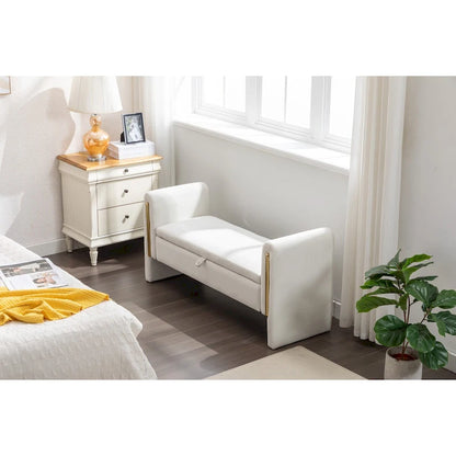 Velvet Fabric Storage Bench Bedroom Bench With Gold Metal Trim Strip For Living Room Bedroom Indoor