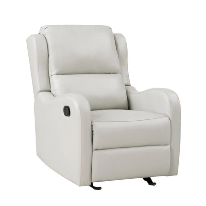 Kim 39 Inch Glider Manual Recliner Chair, Off White Faux Leather