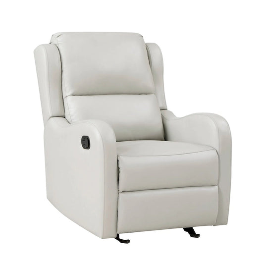 Kim 39 Inch Glider Manual Recliner Chair, Off White Faux Leather