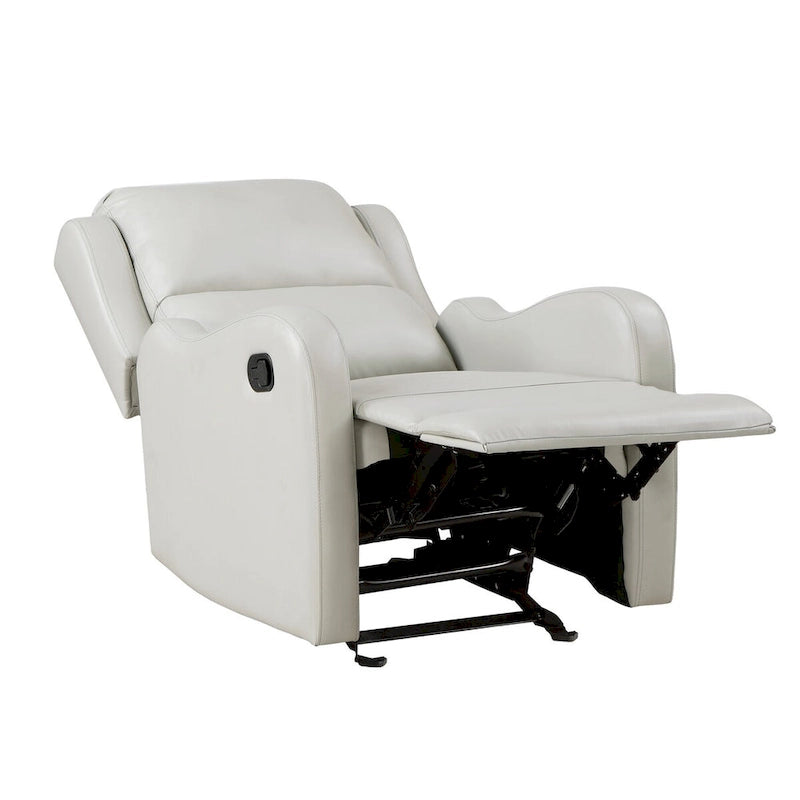 Kim 39 Inch Glider Manual Recliner Chair, Off White Faux Leather