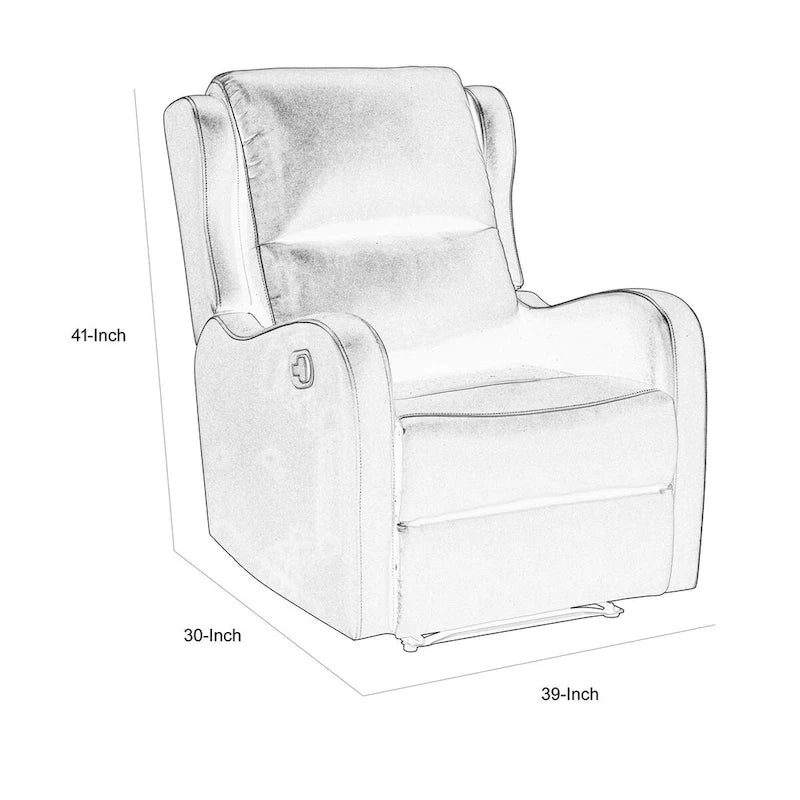 Kim 39 Inch Glider Manual Recliner Chair, Off White Faux Leather