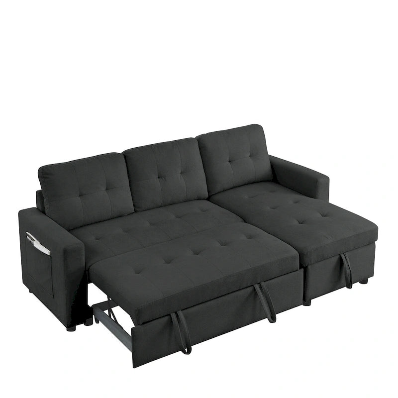 78.5-inch Beige Reversible Sleeper Sectional Sofa with Storage Chaise and Side Storage Bag - 78.5W x 49D x 31H