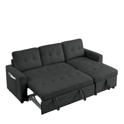 78.5-inch Beige Reversible Sleeper Sectional Sofa with Storage Chaise and Side Storage Bag - 78.5W x 49D x 31H