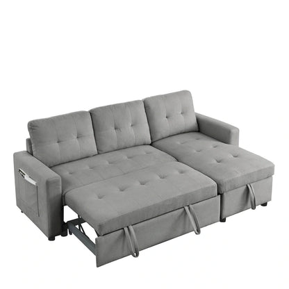 78.5-inch Beige Reversible Sleeper Sectional Sofa with Storage Chaise and Side Storage Bag - 78.5W x 49D x 31H