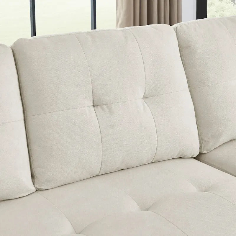 78.5-inch Beige Reversible Sleeper Sectional Sofa with Storage Chaise and Side Storage Bag - 78.5W x 49D x 31H
