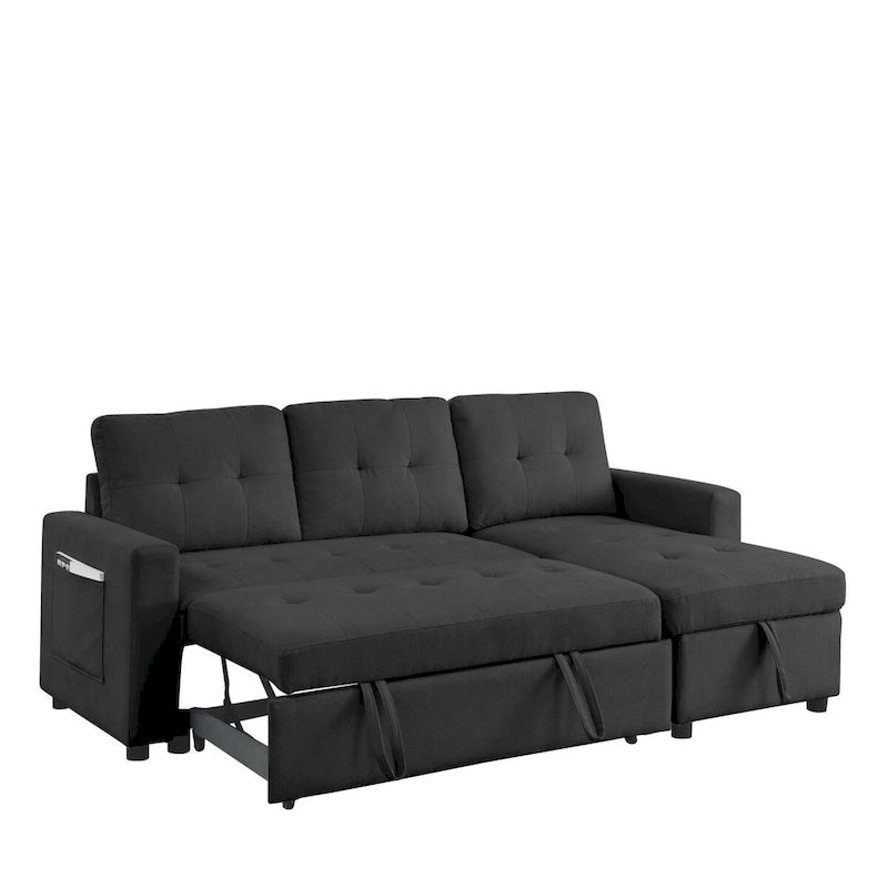 78.5-inch Beige Reversible Sleeper Sectional Sofa with Storage Chaise and Side Storage Bag - 78.5W x 49D x 31H