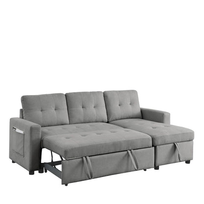 78.5-inch Beige Reversible Sleeper Sectional Sofa with Storage Chaise and Side Storage Bag - 78.5W x 49D x 31H
