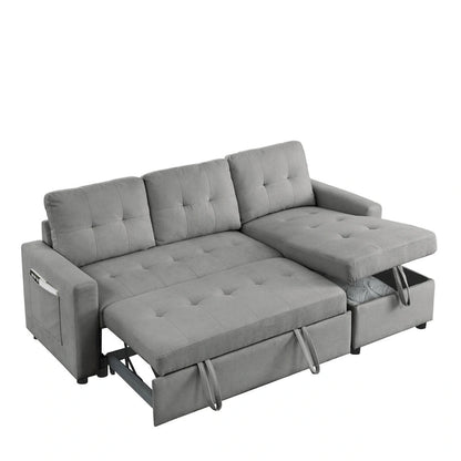 78.5-inch Beige Reversible Sleeper Sectional Sofa with Storage Chaise and Side Storage Bag - 78.5W x 49D x 31H