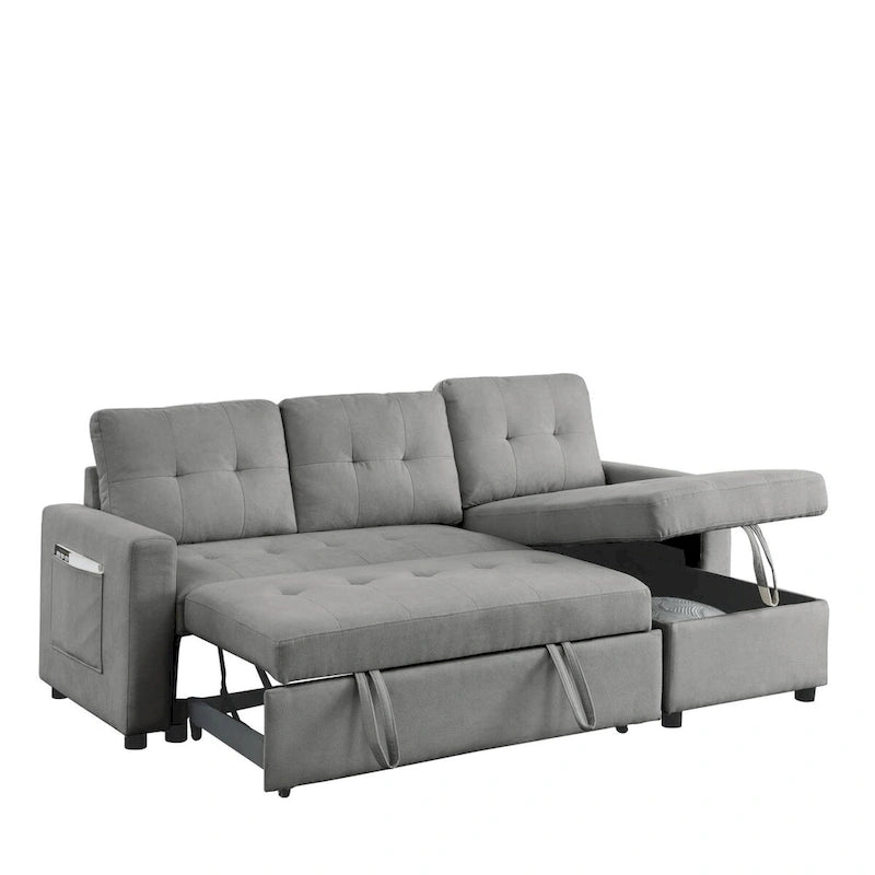 78.5-inch Beige Reversible Sleeper Sectional Sofa with Storage Chaise and Side Storage Bag - 78.5W x 49D x 31H