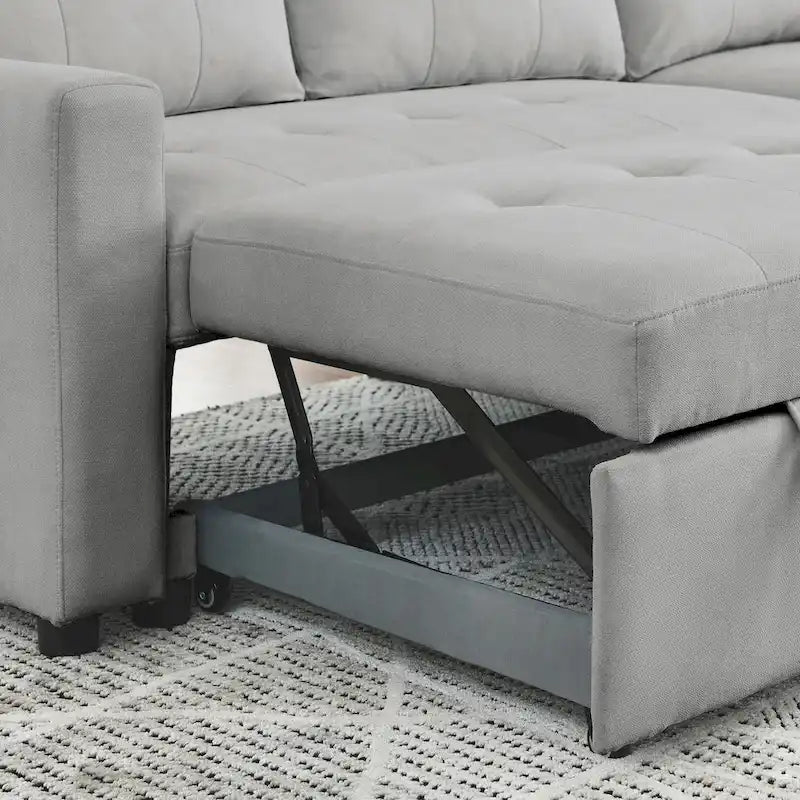 78.5-inch Beige Reversible Sleeper Sectional Sofa with Storage Chaise and Side Storage Bag - 78.5W x 49D x 31H