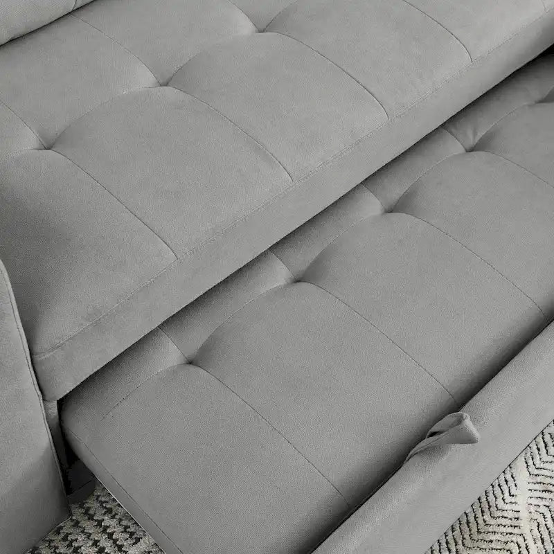 78.5-inch Beige Reversible Sleeper Sectional Sofa with Storage Chaise and Side Storage Bag - 78.5W x 49D x 31H