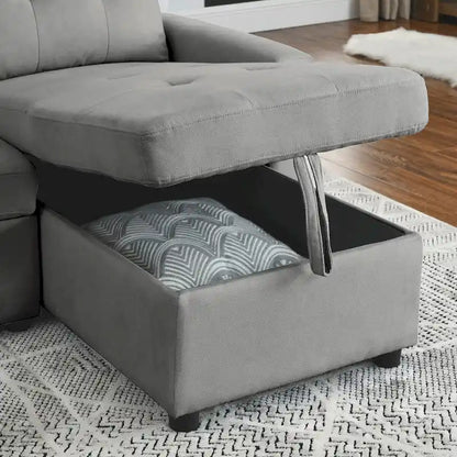 78.5-inch Beige Reversible Sleeper Sectional Sofa with Storage Chaise and Side Storage Bag - 78.5W x 49D x 31H