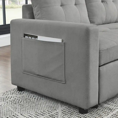 78.5-inch Beige Reversible Sleeper Sectional Sofa with Storage Chaise and Side Storage Bag - 78.5W x 49D x 31H