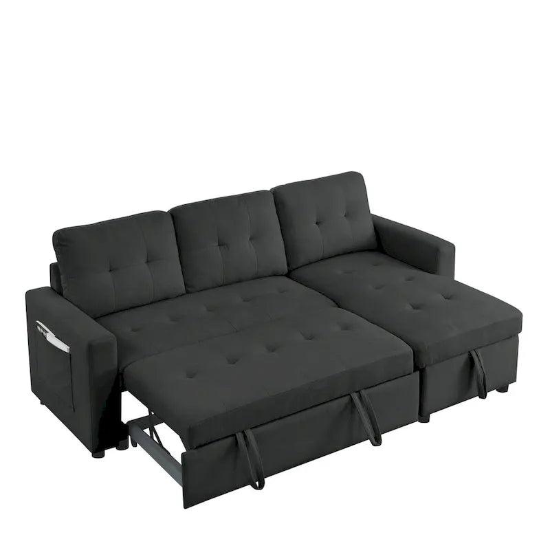 78.5-inch Beige Reversible Sleeper Sectional Sofa with Storage Chaise and Side Storage Bag - 78.5W x 49D x 31H