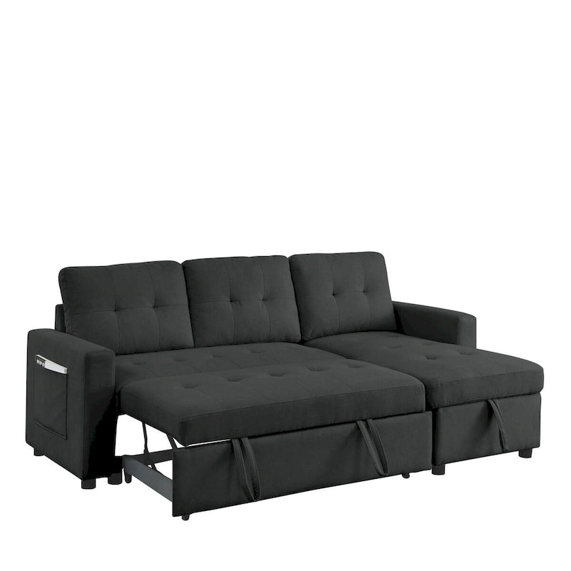 78.5-inch Beige Reversible Sleeper Sectional Sofa with Storage Chaise and Side Storage Bag - 78.5W x 49D x 31H