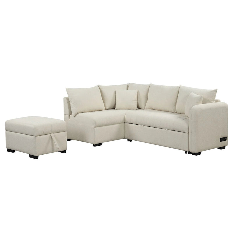 MERAX L-shaped Sectional Pull Out Sleeper Sofa with Storage Ottoman
