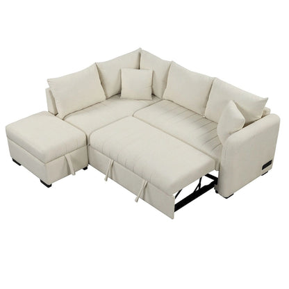 MERAX L-shaped Sectional Pull Out Sleeper Sofa with Storage Ottoman