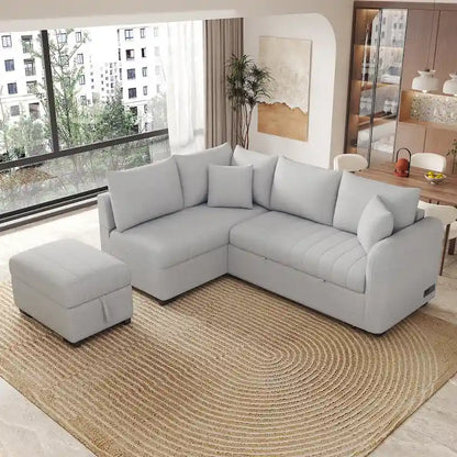 MERAX L-shaped Sectional Pull Out Sleeper Sofa with Storage Ottoman