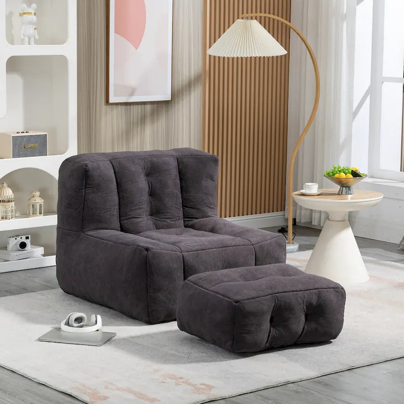 Fluffy bean bag chair with memory foam and ottoman