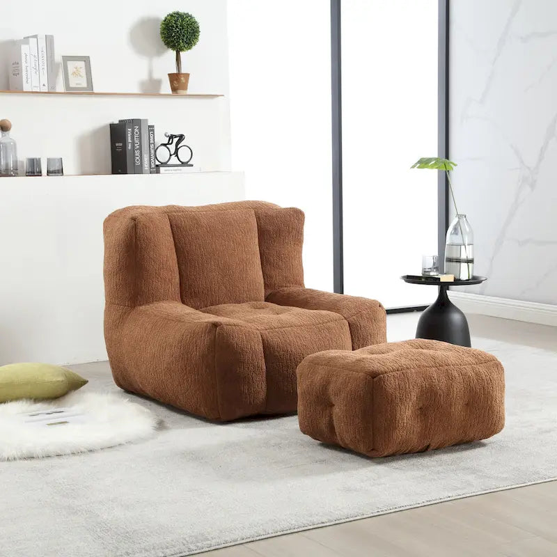 Fluffy bean bag chair with memory foam and ottoman