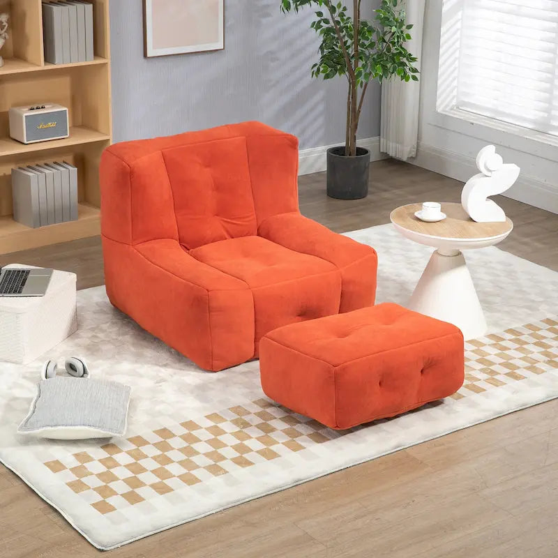 Fluffy bean bag chair with memory foam and ottoman