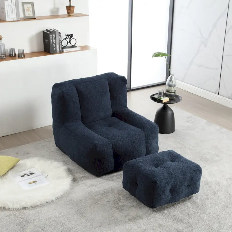 Fluffy bean bag chair with memory foam and ottoman