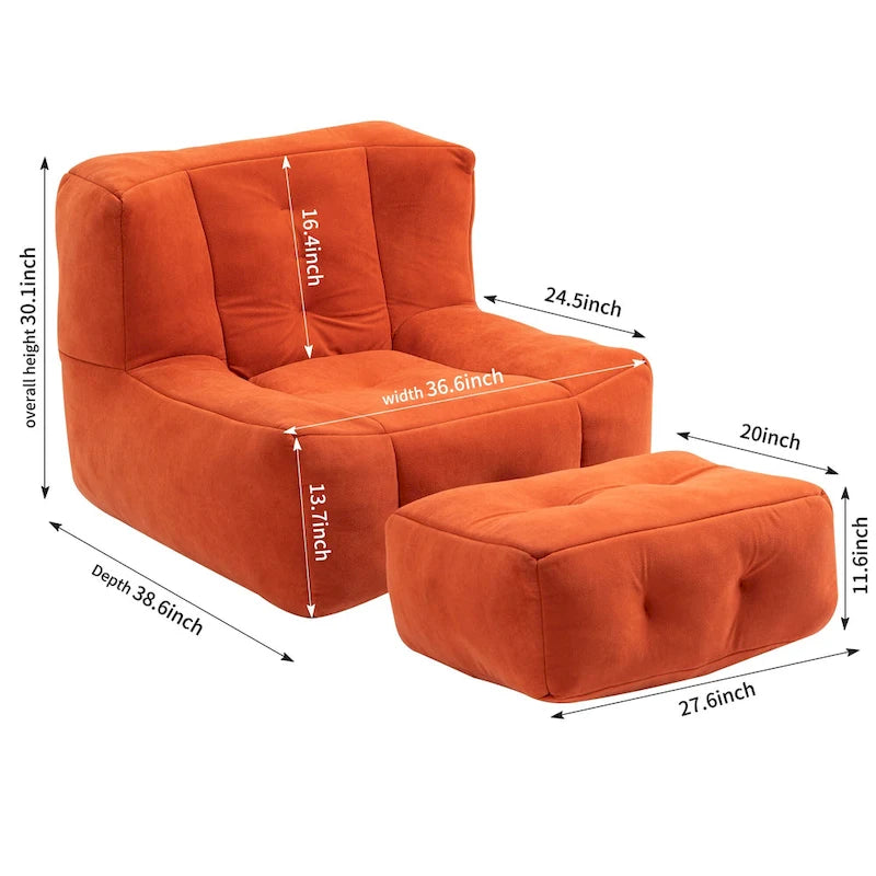 Fluffy bean bag chair with memory foam and ottoman