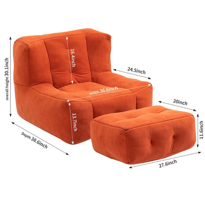 Fluffy bean bag chair with memory foam and ottoman