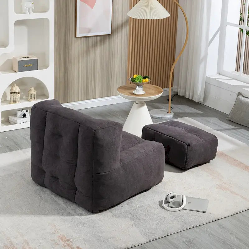 Fluffy bean bag chair with memory foam and ottoman