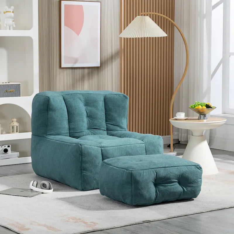 Fluffy bean bag chair with memory foam and ottoman