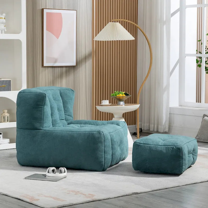 Fluffy bean bag chair with memory foam and ottoman