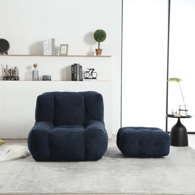 Fluffy bean bag chair with memory foam and ottoman