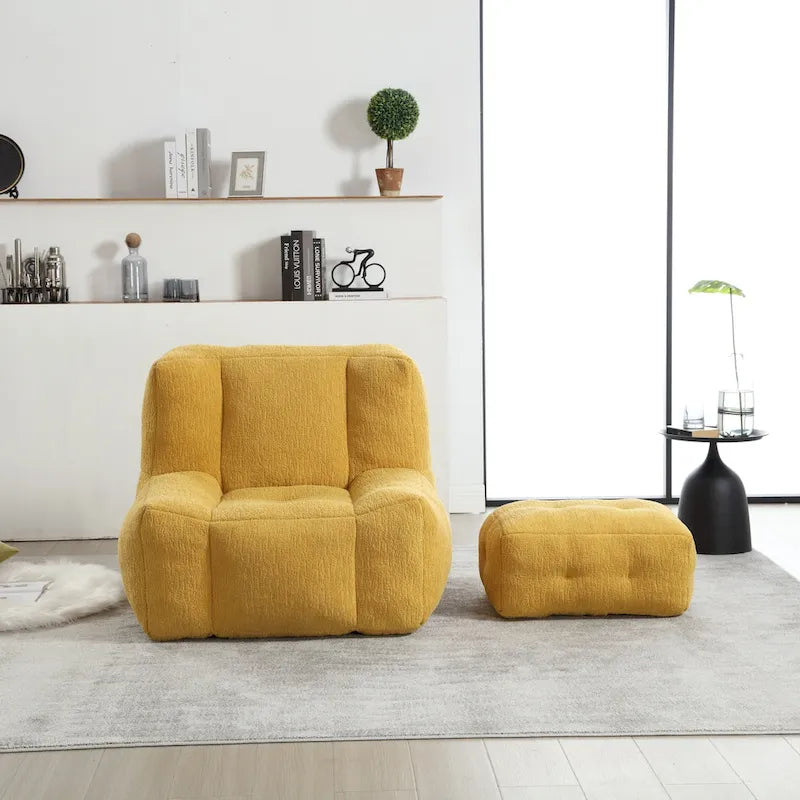 Fluffy bean bag chair with memory foam and ottoman
