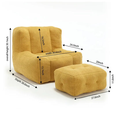 Fluffy bean bag chair with memory foam and ottoman