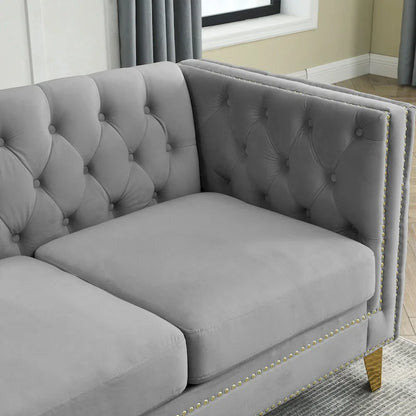 Modern Velvet Sofa Couch Upholstered Button and Metal Legs