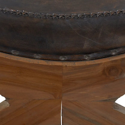 Teak Wood Handmade Upholstered Leather Accent Chair with Ottoman - Brown or Black - Roche River Decor