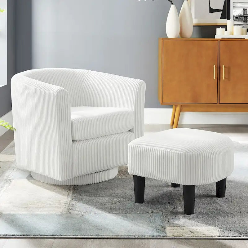 Swivel Accent Chair 360 Comfy Recliner Corduroy Arm Chair Single Sofa with Ottoman for Living Room Bedroom