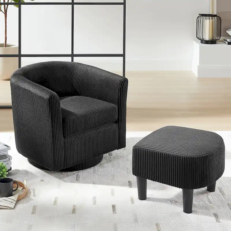 Swivel Accent Chair 360 Comfy Recliner Corduroy Arm Chair Single Sofa with Ottoman for Living Room Bedroom