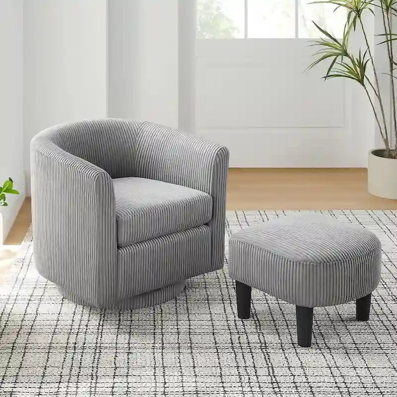 Swivel Accent Chair 360 Comfy Recliner Corduroy Arm Chair Single Sofa with Ottoman for Living Room Bedroom