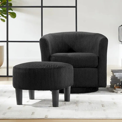 Swivel Accent Chair 360 Comfy Recliner Corduroy Arm Chair Single Sofa with Ottoman for Living Room Bedroom