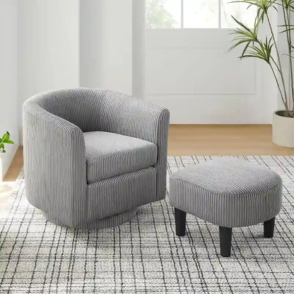 Swivel Accent Chair 360 Comfy Recliner Corduroy Arm Chair Single Sofa with Ottoman for Living Room Bedroom