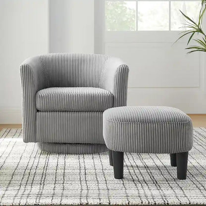 Swivel Accent Chair 360 Comfy Recliner Corduroy Arm Chair Single Sofa with Ottoman for Living Room Bedroom