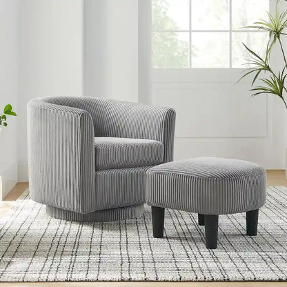 Swivel Accent Chair 360 Comfy Recliner Corduroy Arm Chair Single Sofa with Ottoman for Living Room Bedroom