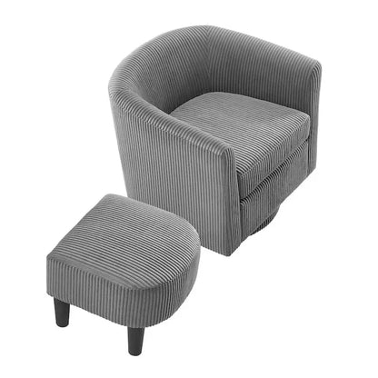 Swivel Accent Chair 360 Comfy Recliner Corduroy Arm Chair Single Sofa with Ottoman for Living Room Bedroom