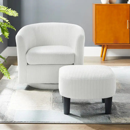 Swivel Accent Chair 360 Comfy Recliner Corduroy Arm Chair Single Sofa with Ottoman for Living Room Bedroom