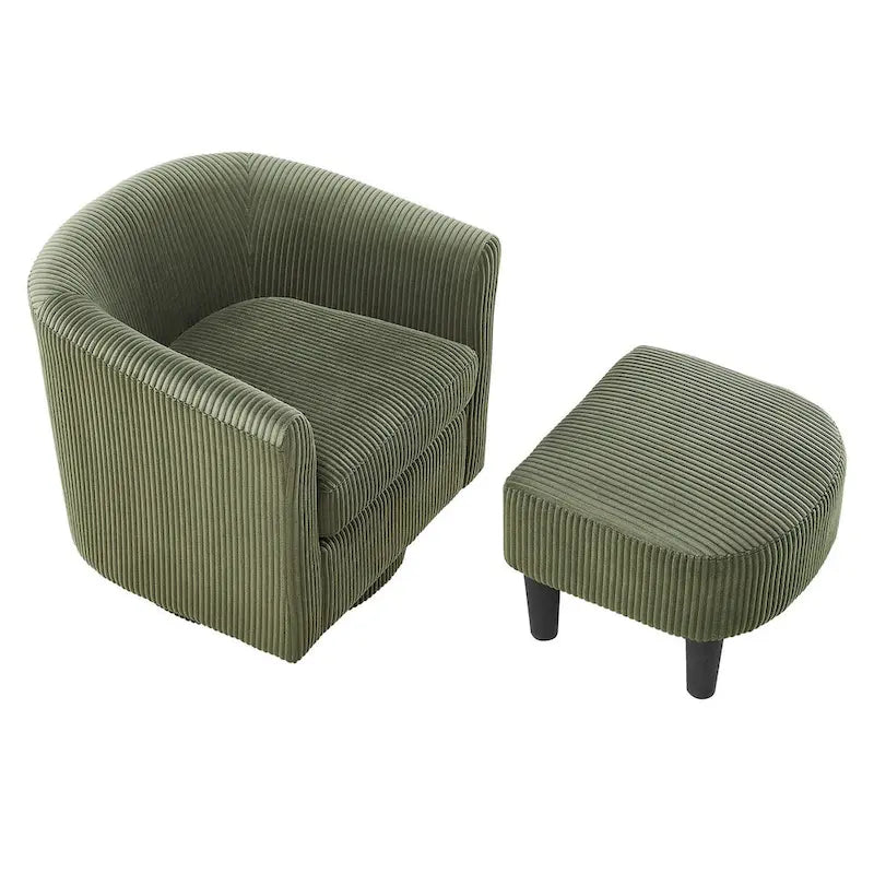 Swivel Accent Chair 360 Comfy Recliner Corduroy Arm Chair Single Sofa with Ottoman for Living Room Bedroom