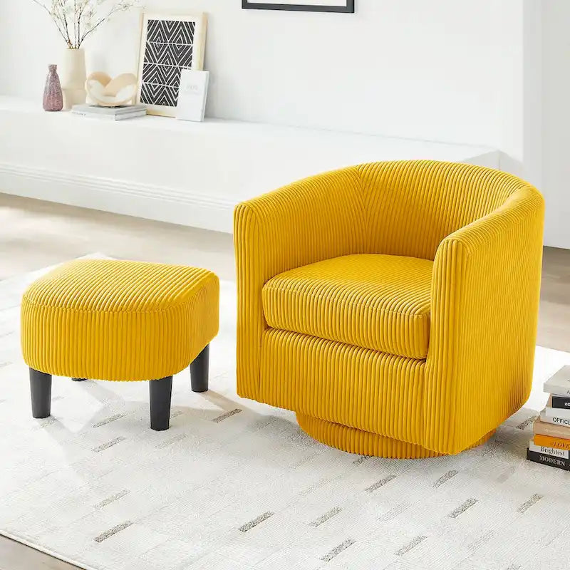 Swivel Accent Chair 360 Comfy Recliner Corduroy Arm Chair Single Sofa with Ottoman for Living Room Bedroom