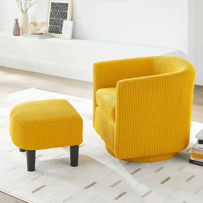 Swivel Accent Chair 360 Comfy Recliner Corduroy Arm Chair Single Sofa with Ottoman for Living Room Bedroom