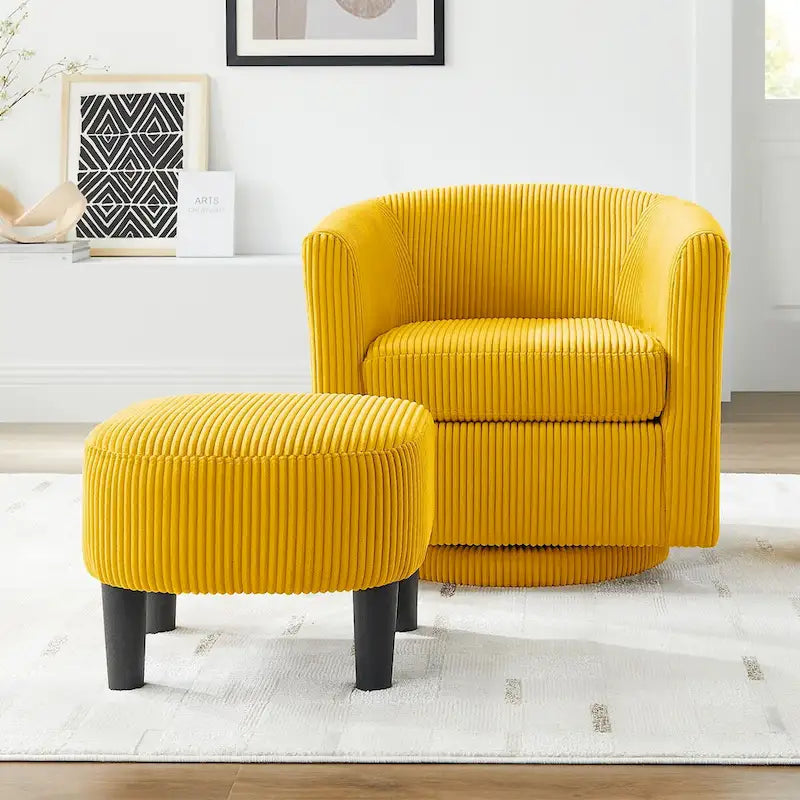 Swivel Accent Chair 360 Comfy Recliner Corduroy Arm Chair Single Sofa with Ottoman for Living Room Bedroom